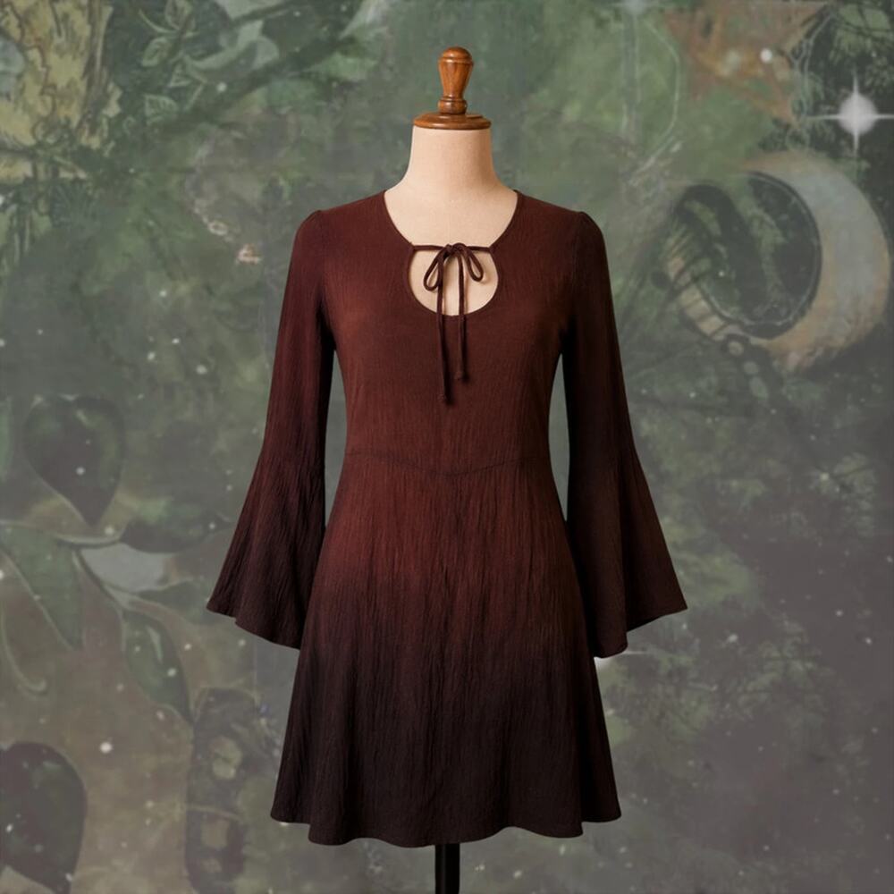 Hand-Dyed Brown Bell Sleeve Mini Dress / Tunic